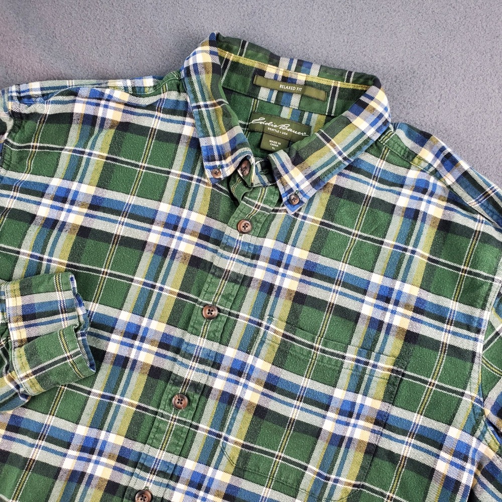 Eddie Bauer Relaxed Fit Plaid Flannel Long Sleeve‎ Button Down Shirt mens LT